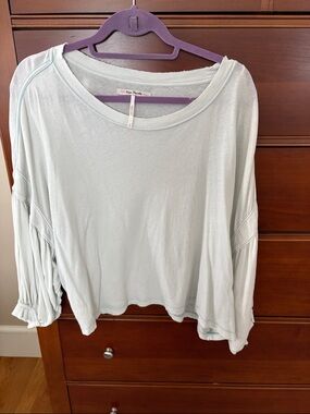 Free People Pale Blue Long Sleeve Scoop Neck Top